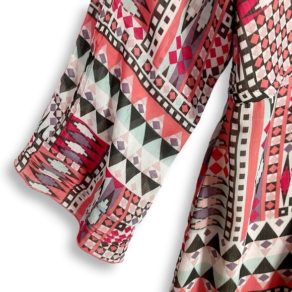 Sanctuary Southwest Boho Dress Sz S V Neck Ruffle Pink Coastal Cowgirl - Picture 5 of 11